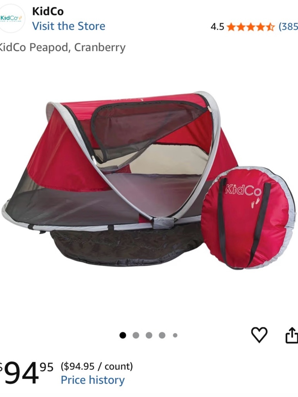 KidCo Peapod Pop-Up Travel tent / bed - Cranberry